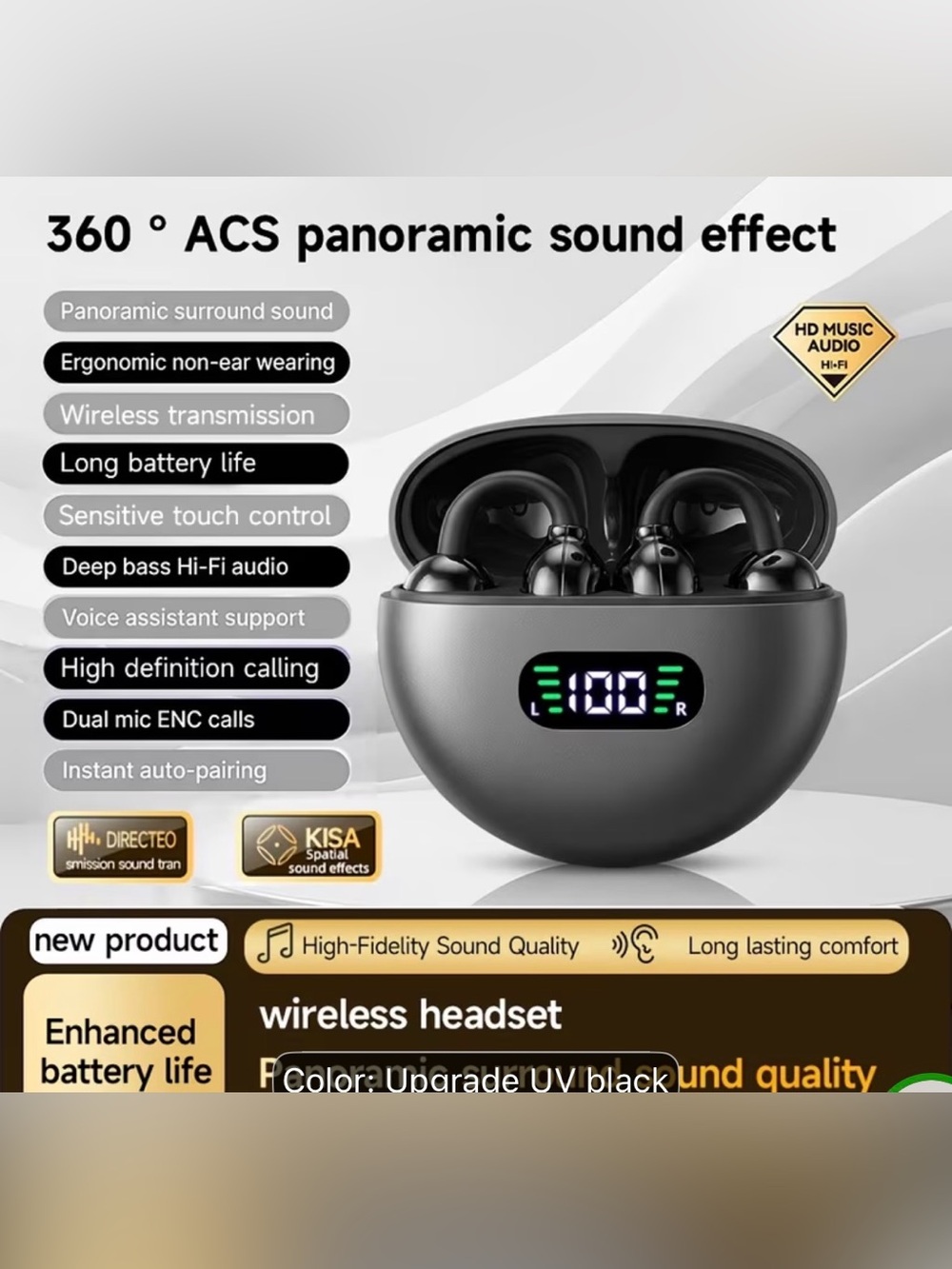Wireless True Bluetooth Earbuds with Charging Case - Black